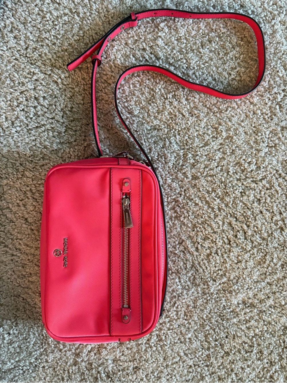 Michael Kors Hot Pink Crossbody Bag with Front Zip Pocket